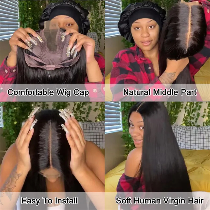 Straight 2x6 Lace Closure Wig Middle Part HD Transparent Lace Closure Affordable Price Human Hair Wigs - 图片 4